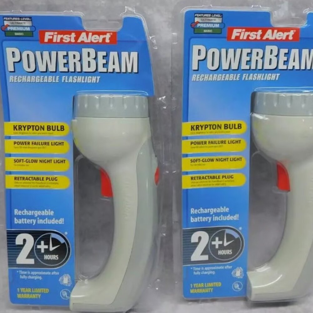 First Alert PowerBeam Rechargeable Flashlight Krypton Bulb NEW 2 PAIR